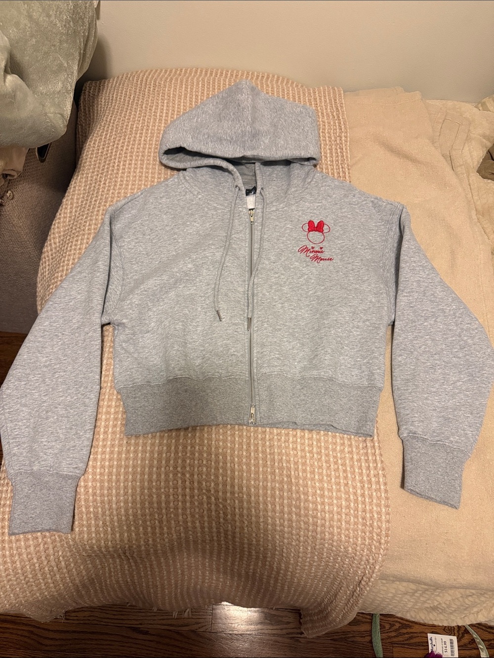 Gray Zip-Up Hooded Jacket with Red Minnie Mouse Accent